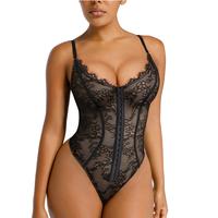 Shapellx Lace Glamour Thong Bodysuit Tummy Control Tops Front Button Design Sexy Womenswear Fit Skinny