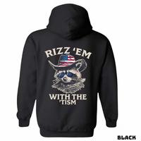 Rizz 'Em With The 'Tism Hoodie - Featuring A Raccoon Wearing An American Cowboy Hat And Sunglasses, Perfect For Outdoor Parti...