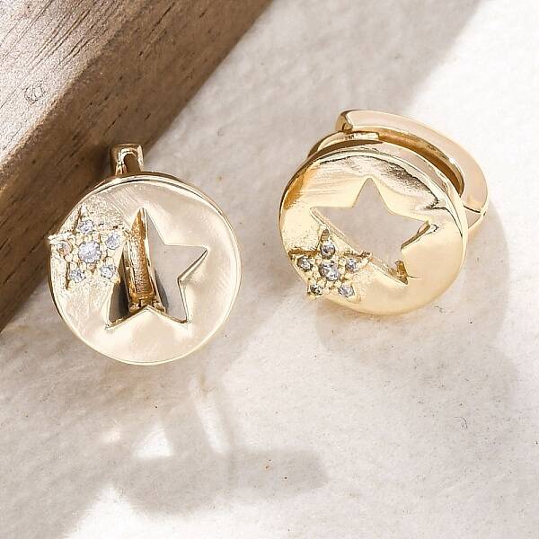Brass Clear Cubic Zirconia Hoop Earrings