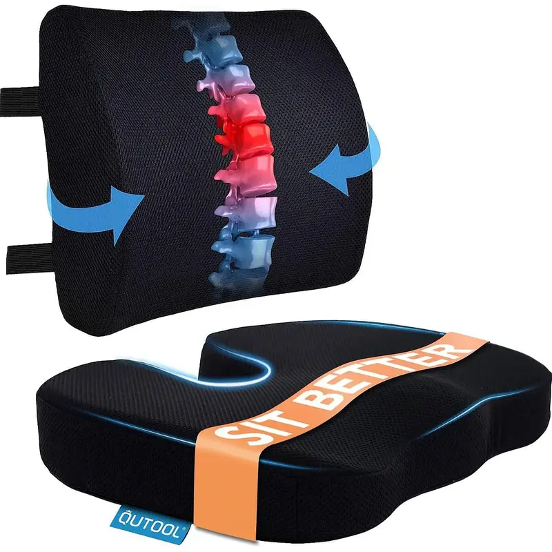 QUTOOL Seat Cushion & Lumbar Support Pillow for Office Worker, Reading Desk Chair Memory Foam Pillow, Ergonomic Non-Slip Desi...