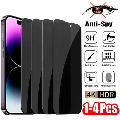 4-piece privacy screen protector with 28 ° privacy screen protector for iPhone 16/15/14/13/12/11 Pro Max Mini Plus 9H temper...