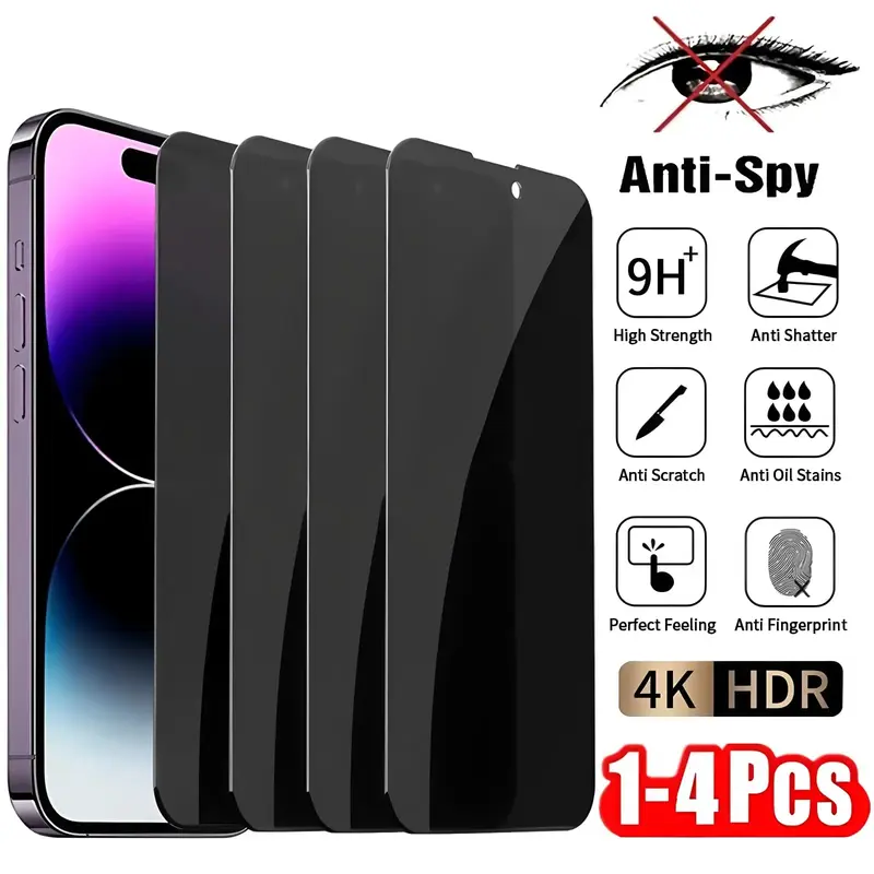 4-piece privacy screen protector with 28 ° privacy screen protector for iPhone 16/15/14/13/12/11 Pro Max Mini Plus 9H temper...