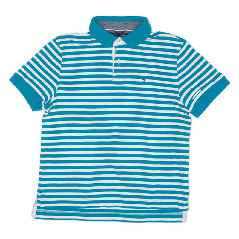 TOMMY HILFIGER Polo Shirt Green Striped Short Sleeve Womens M