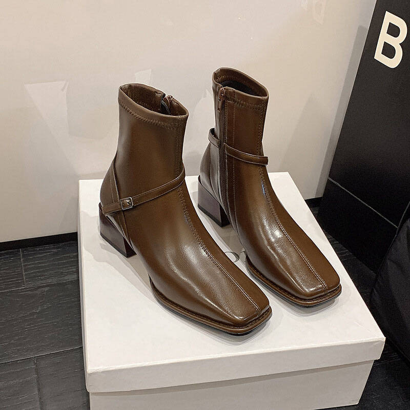 CHIKO Pepita Square Toe Block Heels Ankle Boots