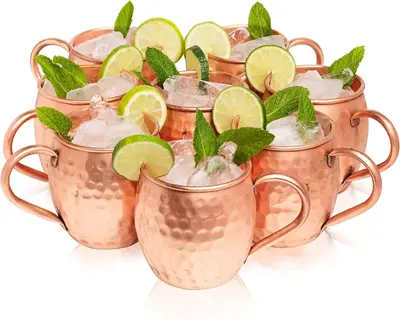 Kitchen Science Moscow Mule Copper Mugs Set of 8 (16oz) Handcrafted Design With Smooth Rounded Lip Drinkware Cocktails Thick ...