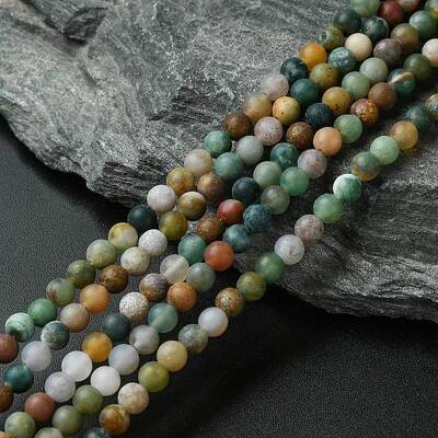 Frosted Round Natural Indian Agate Beads