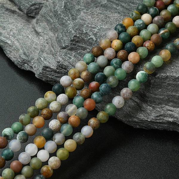 Frosted Round Natural Indian Agate Beads