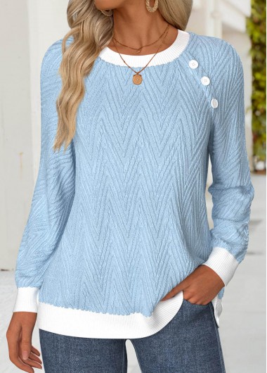 Modlily Light Blue Tummy Coverage Long Sleeve Round Neck Sweatshirt - XXL