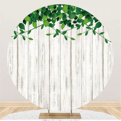 Aperturee White Striped Wood Theme Happy Birthday Round Backdrop | Photo Backdrop Grad Party | Grad Backdrops For Photo | Per...