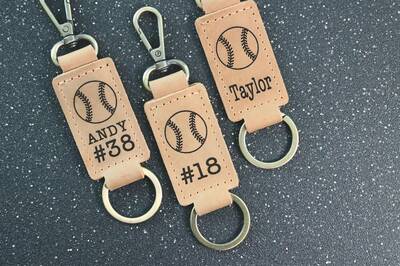 Personalized Softball Keychain, Backpack Tags, Leather Keychains, Kid's Name Tags, Sport Keyrings, Charms, Team Gift