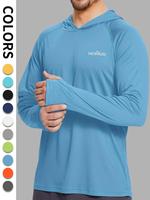 Men's Letter Print Long Sleeve Hooded Rashguard, Lightweight Sun Protection Thumb Holes Top for Outdoor Activities, Workout T...