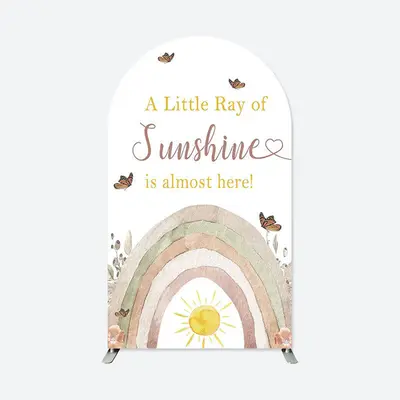 Aperturee Ray Of Sunshine Rainbow Baby Shower Arch Backdrop | Chiara Wall Backdrop Diy | Custom Arched Wall Covers | Round Ar...