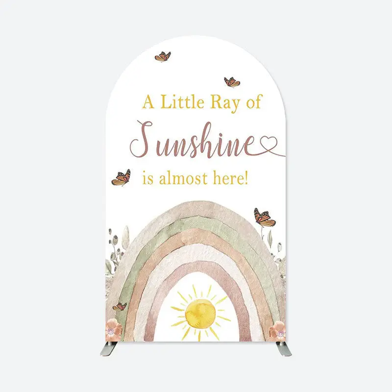 Aperturee Ray Of Sunshine Rainbow Baby Shower Arch Backdrop | Chiara Wall Backdrop Diy | Custom Arched Wall Covers | Round Ar...