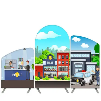 Aperturee Police Station Theme Cartoon Arch Backdrop Kit Banner | Custom Chiara Arched Covers | Diy Arch Backdrop Cover | Rou...