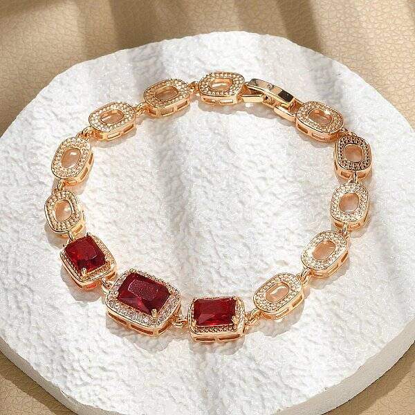 Rectangle & Oval Brass Micro Pave Cubic Zirconia Link Chain Bracelets