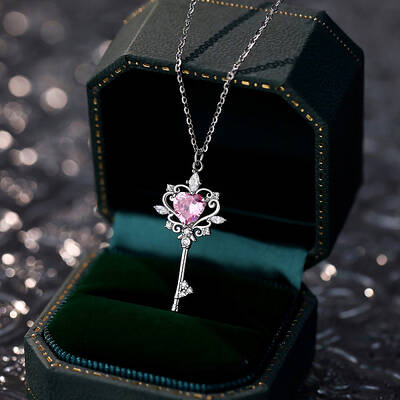 Key 925 Sterling Silver Micro Pave Cubic Zirconia Pendant Necklaces