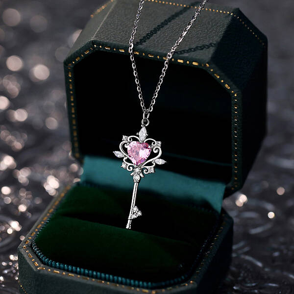Key 925 Sterling Silver Micro Pave Cubic Zirconia Pendant Necklaces