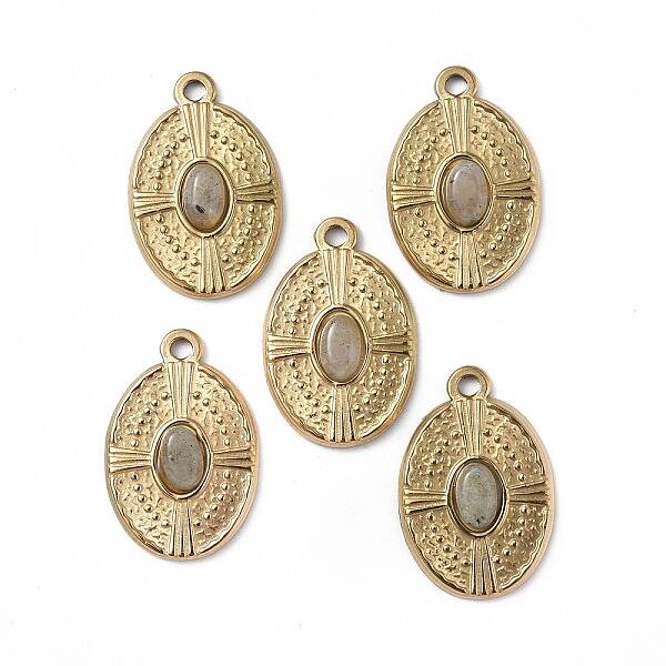 PVD Vacuum Plating 201 Stainless Steel Natural Labradorite Pendants