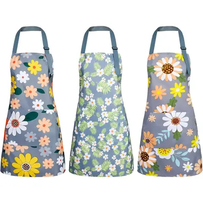 3/2 Pack Floral Aprons with Pocket Waiter's work uniform Waterproof Adjustable Cooking Aprons for Kitchen Gardening and Salon...