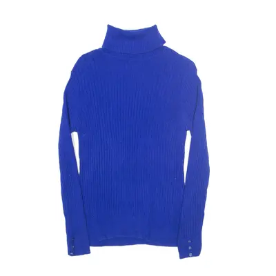 CROFT&BAROW Super Stretch Jumper Blue Tight Knit Roll Neck Womens L