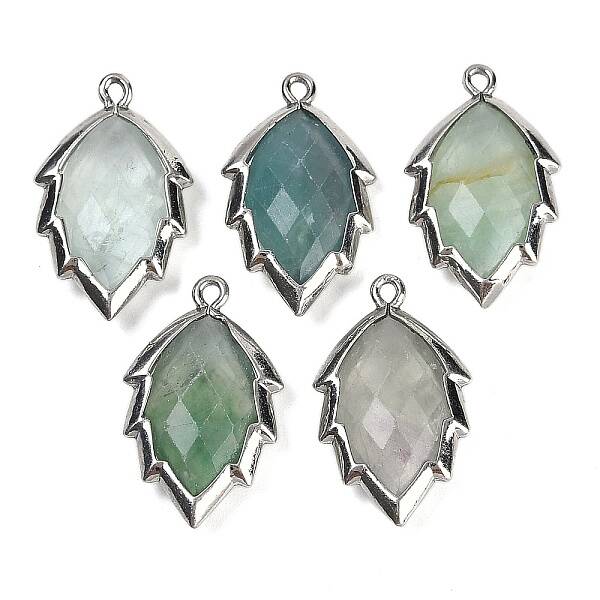 Natural Green Fluorite Faceted Leaf Pendants