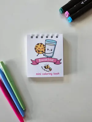 Kawaii Food Tiny Coloring Book, Mini coloring book for Adults, Coloring Book for kids, kawaii Coloring pages, Cute food Color...