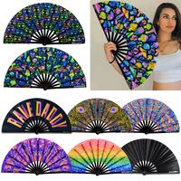 UV Glow Rave Fan Bamboo Folding Clack Hand Fan for Men Women Decor Gift Party Disco Dance Pride Festivals Accessory fans for ...