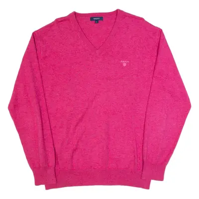 GANT Mens Jumper Pink V-Neck Tight Knit XL