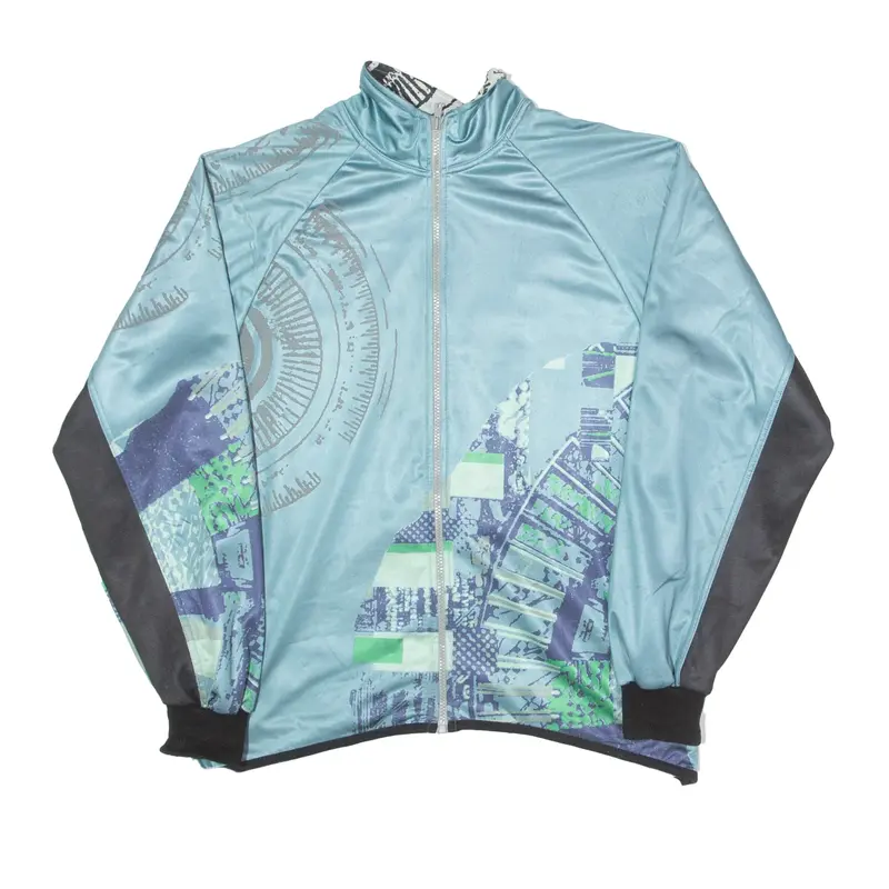 Cycling Mens Track Jacket Blue 90s Crazy Pattern M