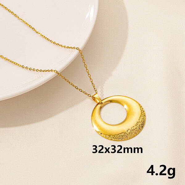 304 Stainless Steel Hollow Round Pendant Necklaces