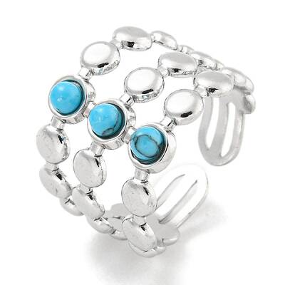 304 Stainless Steel Synthetic Turquoise Cuff Rings