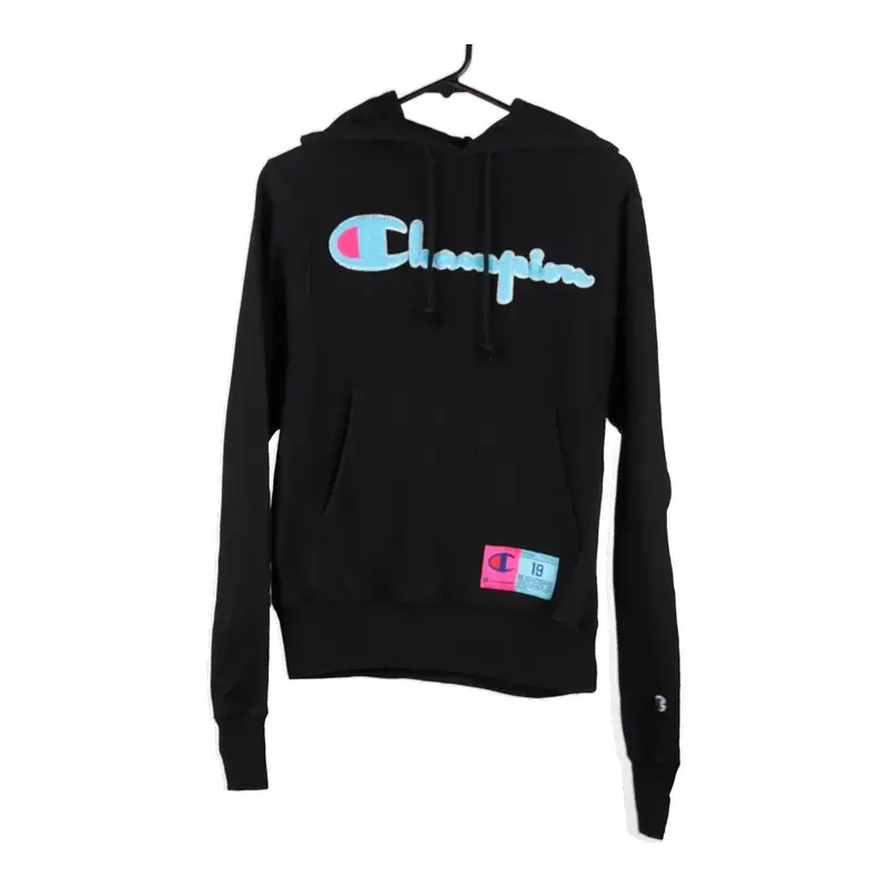 Champion Spellout Hoodie - Medium Black Cotton Blend