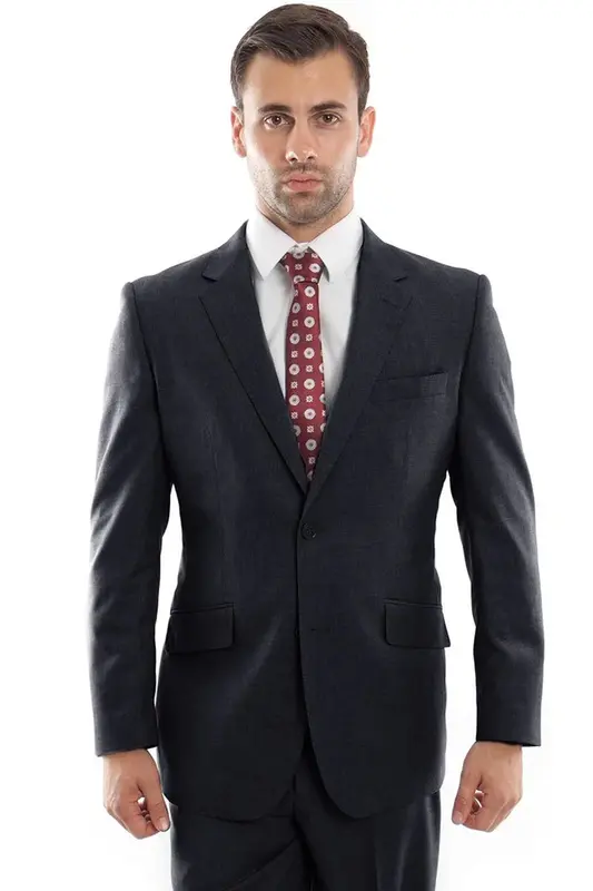 Modern Fit Wool Suit for Men - Designer Two Button in Charcoal Grey