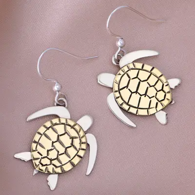 Sweet Sea Turtle Mixed Metal Earrings