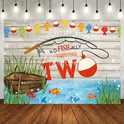 O Fish Ally Lake Wood 2nd Birthday Party Backdrop - Aperturee