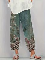 Plus Size Ethnic & Floral Print Wrap High Waist Pants, Classy Bohemian  Trendy Boho Casual Comfy Trousers for Daily Holiday V...