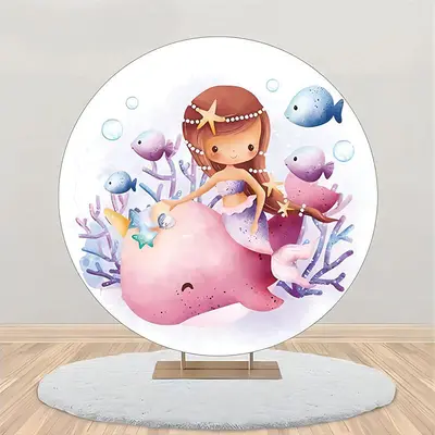 Coral Fish Whale Mermaid Round Birthday Backdrop - Aperturee
