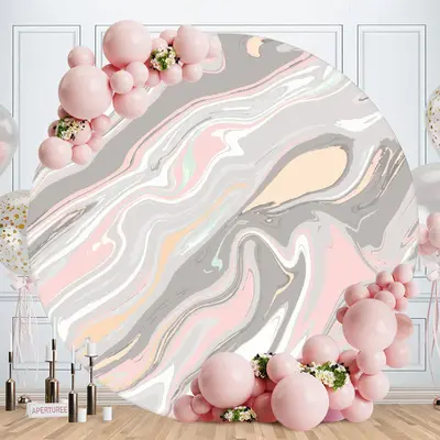 Aperturee Pink Grey Abstract Line Round Birthday Backdrop