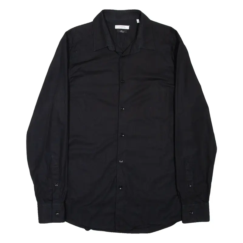 VERSACE Mens Plain Shirt Black Long Sleeve M