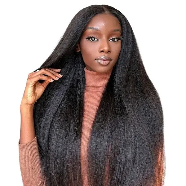 BGMgirl M-cap 9x6 Kinky Straight/ Yaki Straight Wear Go 180% Density Pre-Bleached HD Lace Glueless Wig Pre Plucked Hairline H...
