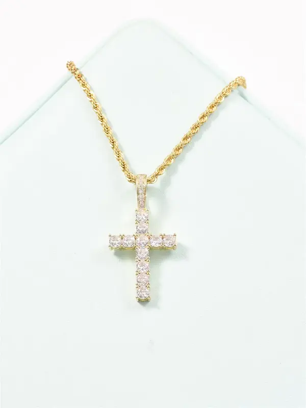 Fashionable Street Trend Rhinestone Cross Pendant Matching Necklace, Chic Trendy Mexican Necklace, Iced out Jewelry & Goth Ac...