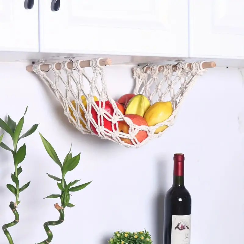 Kitchen Cabinet Hanging Basket, 1/8 Counts Boho Style Hanging Fruit Basket, Under Cabinet Storage Basket, Home Organizer for ...