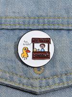 Cartoon Duck & Lemonade Store Design Round Shaped Brooch, Cute Fashion Alloy Pin for Daily Vacation Holiday Party Gift, Mothe...