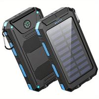 Solar Charger Power Bank,Built-in USB-A Type-C Micro USB Ports Fast Charging,Flashlight,Carabiner,Outdoor Portable Emergency ...