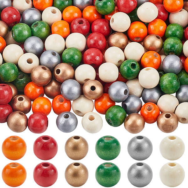240Pcs 6 Styles Natural Wood Beads Strands