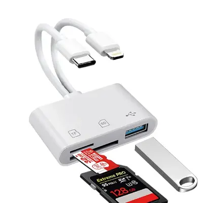 5-in-1 SD Card Reader for iPhone,iPad,Android – Dual USB-C & Lightning Adapter, Supports SD/MicroSD/USB 3.0, Fast Transfer,...
