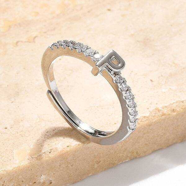 S925 Sterling Silver Adjustable Letter Rings for Women