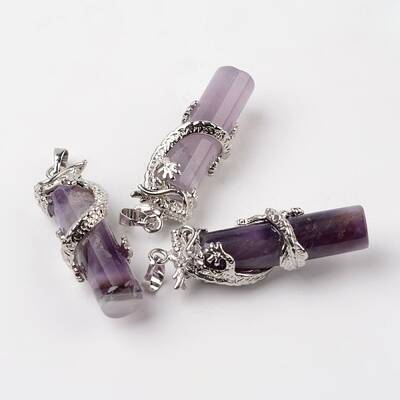 Tube Natural Amethyst Pendants