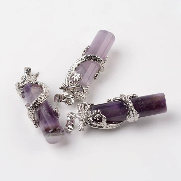 Tube Natural Amethyst Pendants