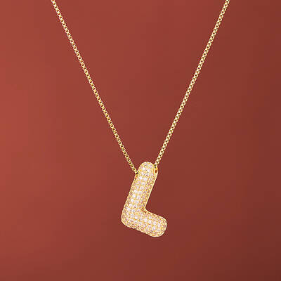 Brass Micro Pave Clear Cubic Zirconia Initial Pendant Necklaces for Women